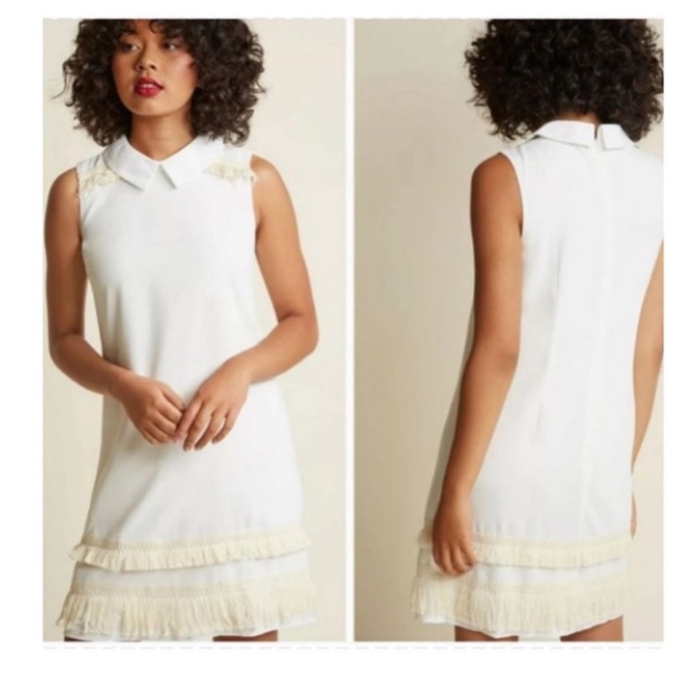 Modcloth White Optimistic Logistics Shift Dress - image 2